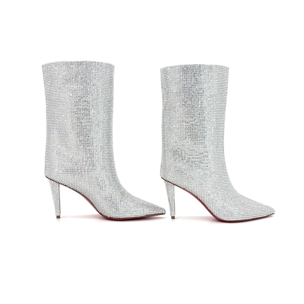 NIB Christian Louboutin Astrilarge Strass Booty 85 Pointed Toe Boots 36.5 - Picture 5 of 10